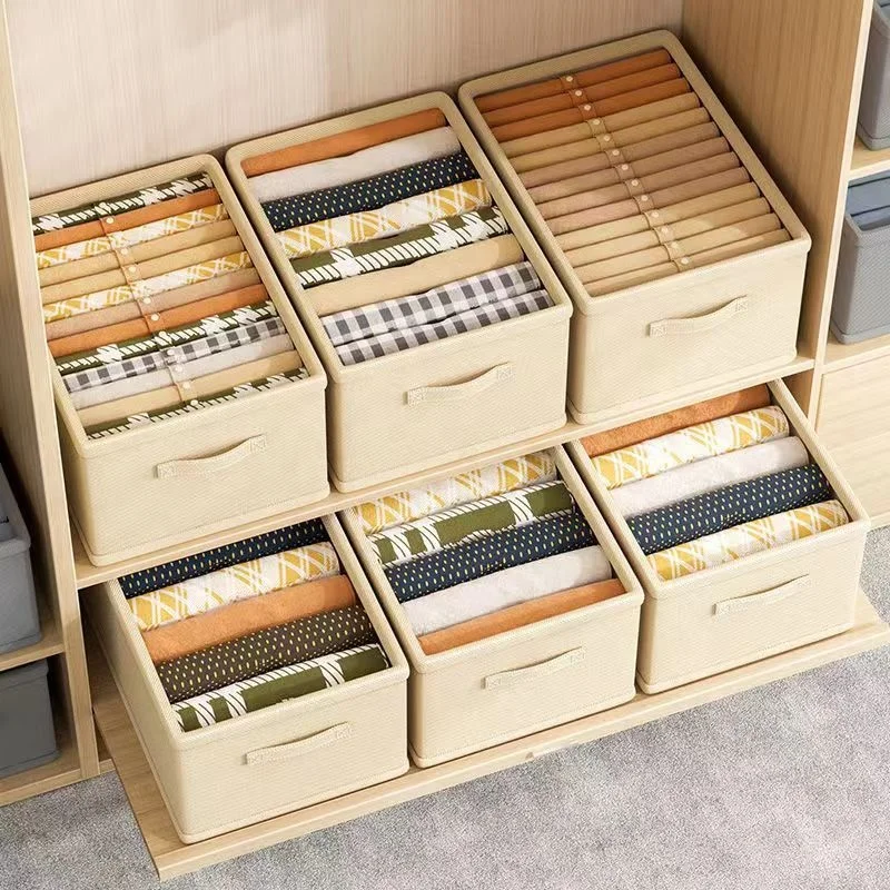 High Quality Cotton and Linen Rectangular Storage Box Folding and Stackable Clothing Toy Storage Bin