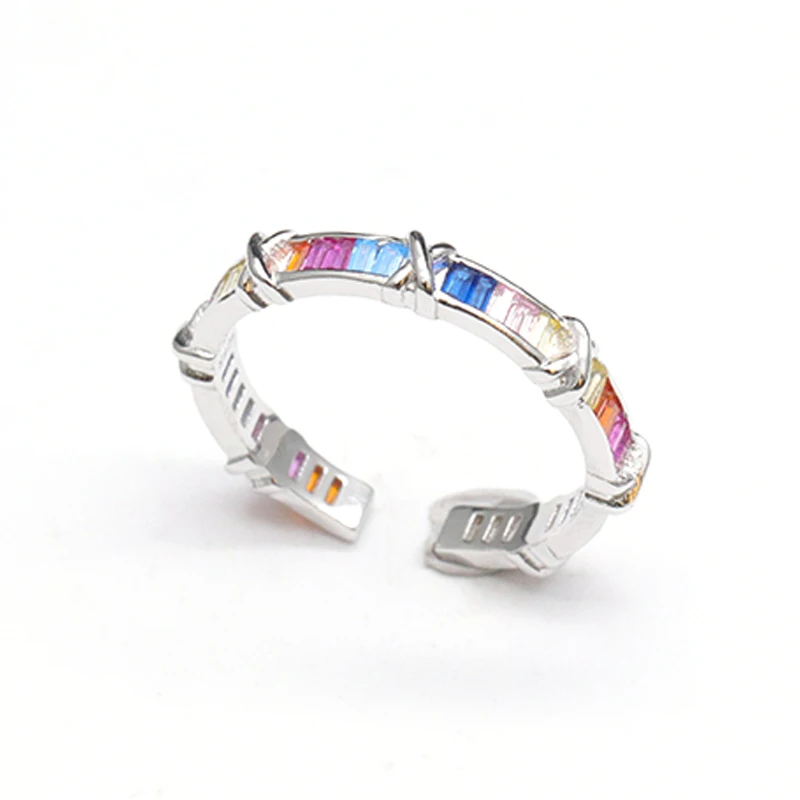 Оптовая Продажа Цвет циркон серебряное кольцо 925 стерлингового серебра Открытое багета