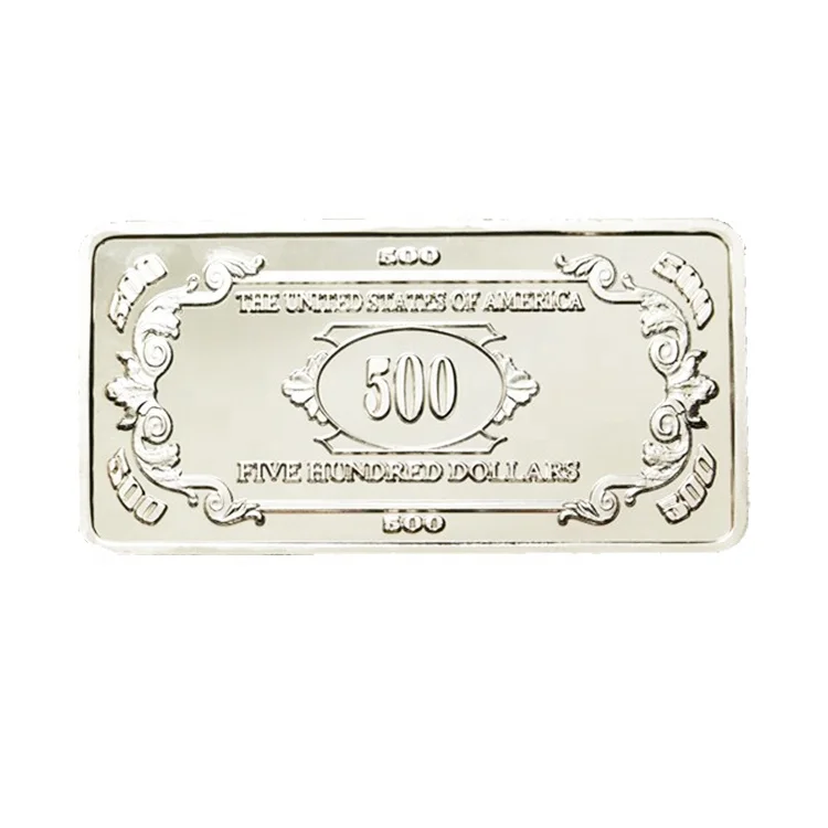 FS-Craft Souvenir Five Hundred Dollars 1 OZ 999 Silver Plated Bullion US Money Dollar Bar