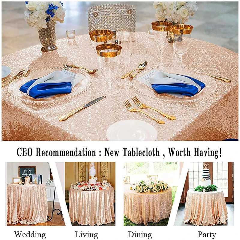 Водонепроницаемая скатерть из розового золота, свадебная круглая блестящая скатерть с блестками, 108 дюйма, круглая блестящая скатерть