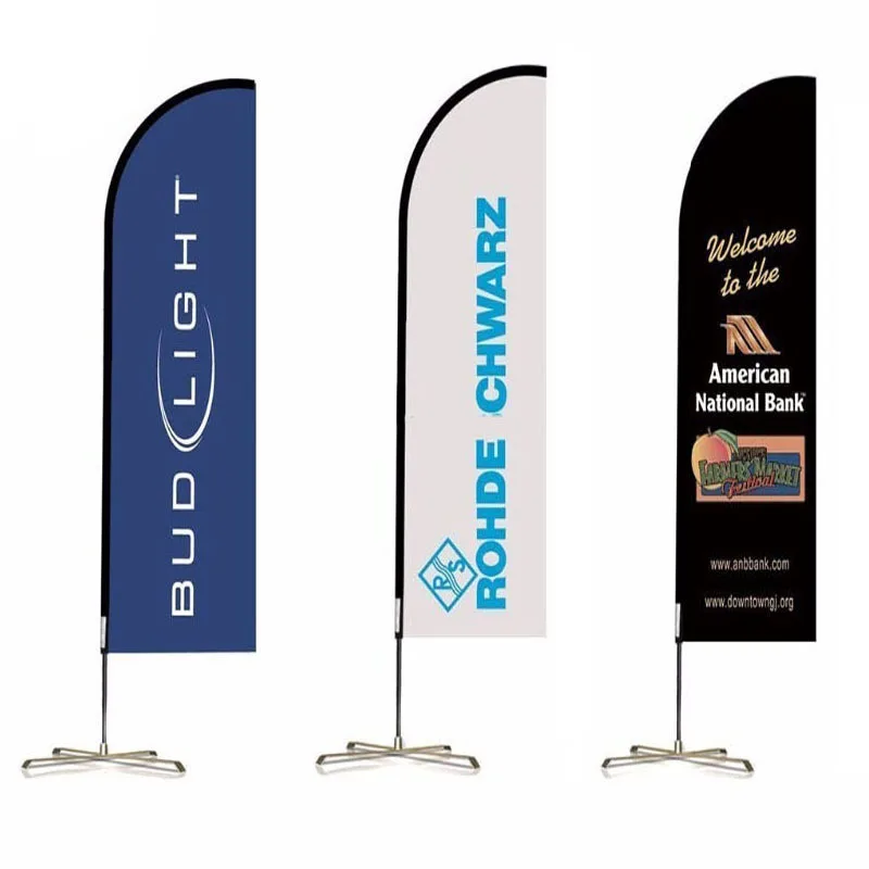 Outdoor advertising banner stands custom logo polyester pole teardrop bow flex flying beach feather flag