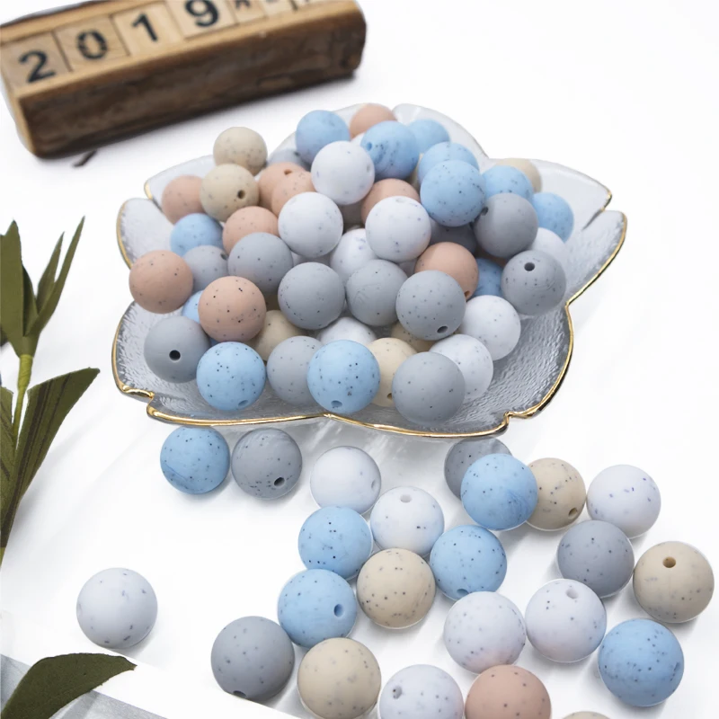 Melikey DIY Silicone Chew Beads Round Soft Silicone Teething Bracelet Making Baby Beads