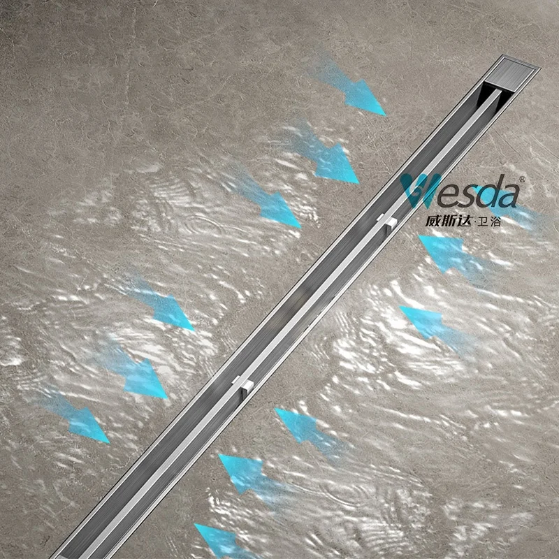 WESDA Factory Supplier Removable Plug-in Cover Shower Drain Channel Linear Floor 304 Stainless Steel Narrow Linear Shower Drain