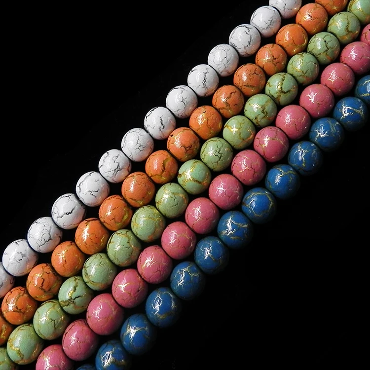 Customizable 6mm 8mm 10mm Crystal Glass Beads Gold Silver Line Rosary Necklace Making Crack Electroplated Loose Beads