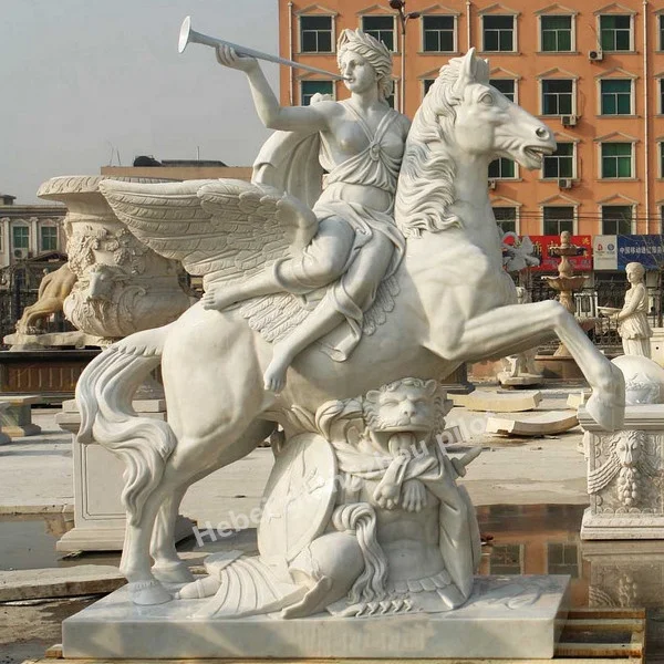 Ручная резьба по низкой цене садовый декор статуи лошади мраморная