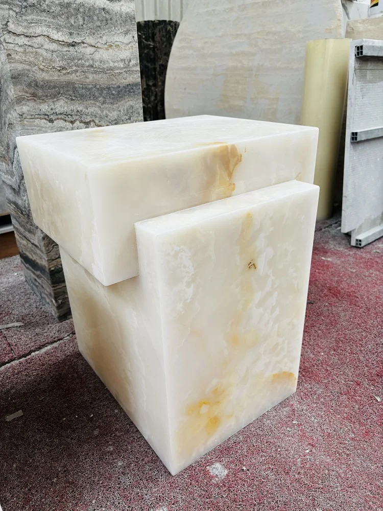 Onyx White  Side Table For Modern Decoration  Plinth Base Pillar  In White Onyx Marble