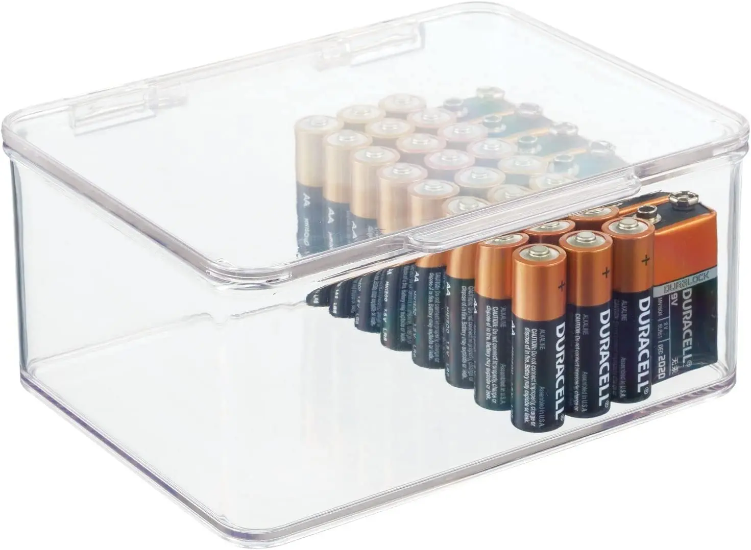 Plastic Small Stackable Divided Battery Storage Organizer Box with Hinged Lid for  D 9 Volt Sizes Great Storage