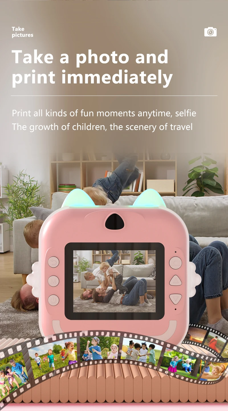 Cute Christmas Gift Kids Toys Digital Print Camera With Photo Paper