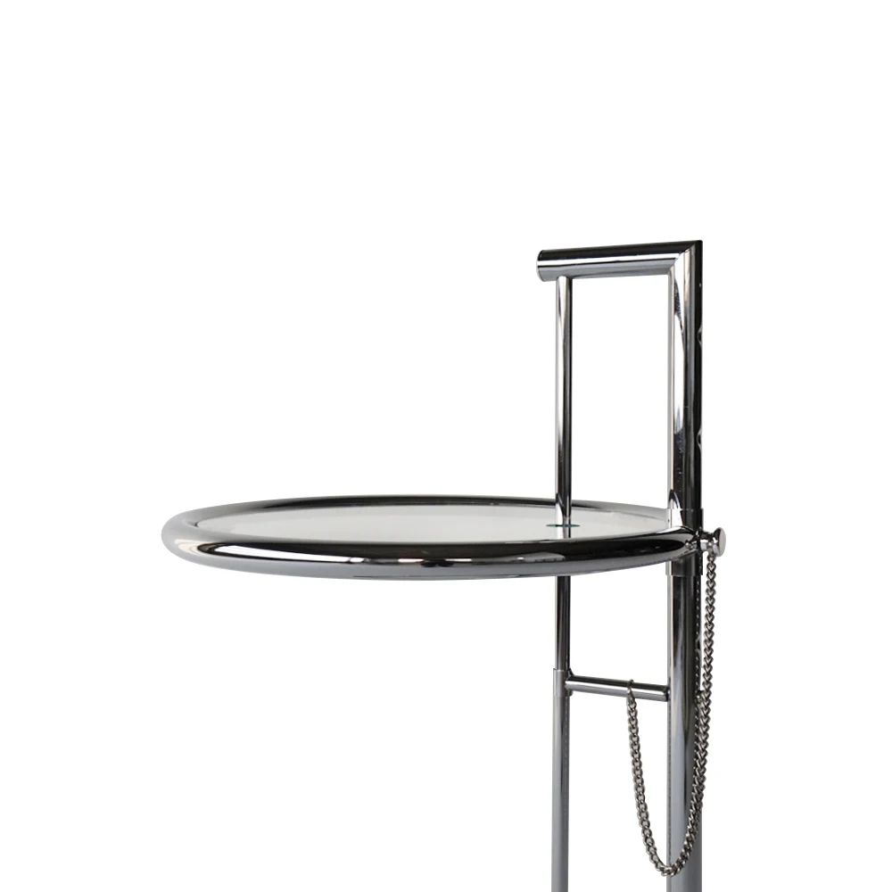 Маленький круглый стеклянный и хромированный зеркальный боковой стол