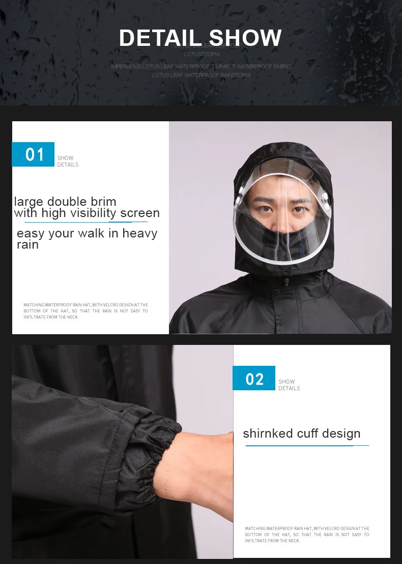 High Quality Polyester Pongee Packable Rain Jacket Waterproof Poncho Motorcycle Reflective