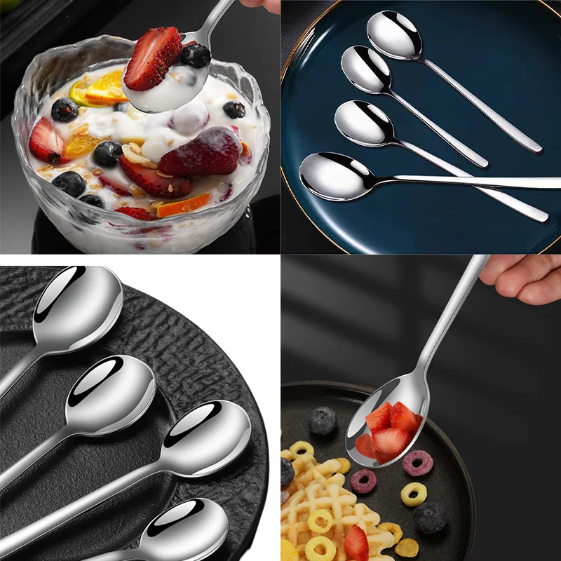 Large Round Spoons Long Handle Tablespoon 304 Stainless Steel Soup Spoons