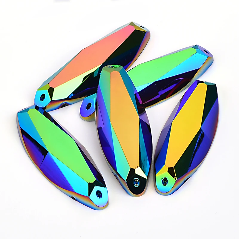 20*58mm Big Size Sew On Black AB Color Oval Crystal Applique Flat Back Acrylic Gems Sewing Strass Rhinestone For DIY Crafts