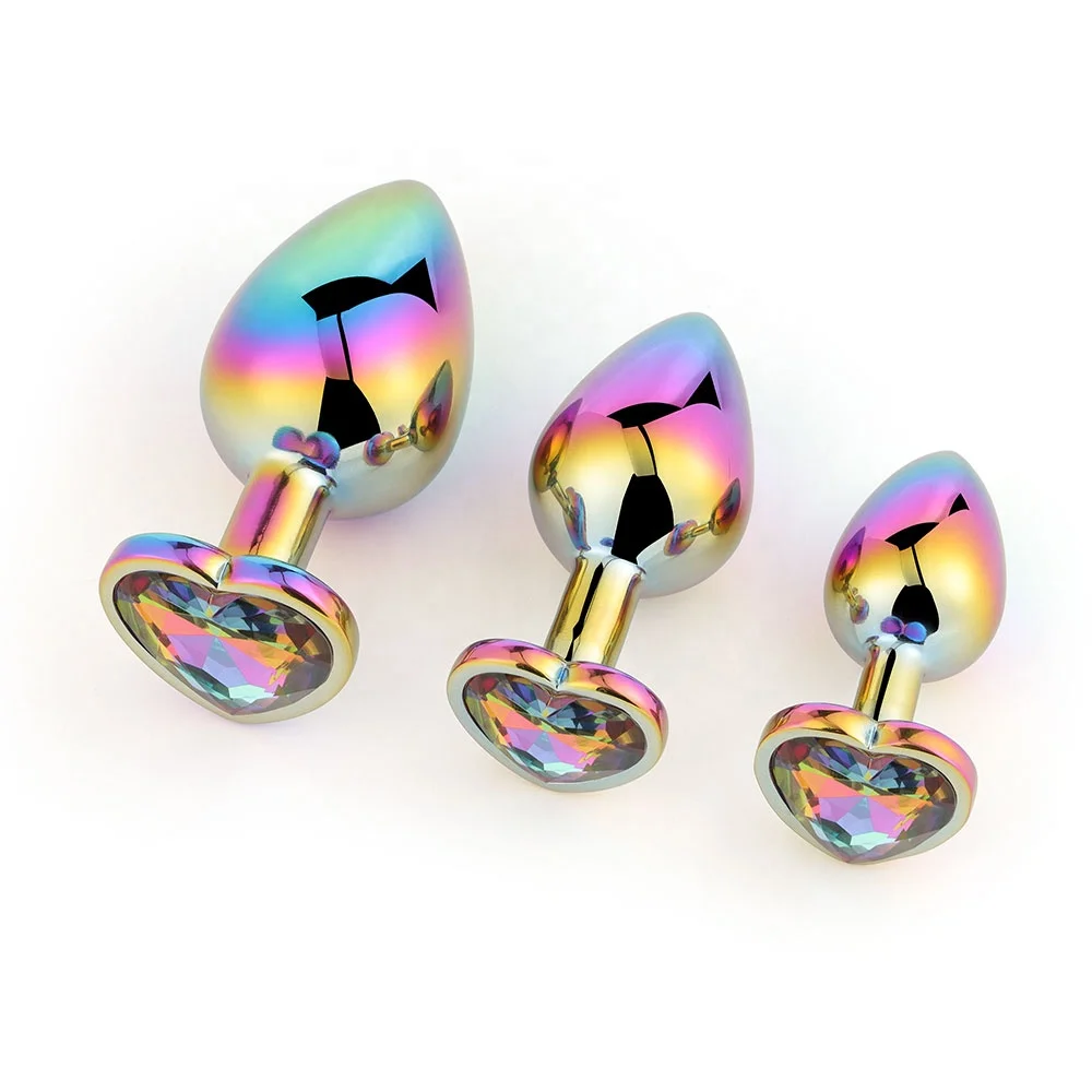 Medium Heart Diamond Rainbow Metal Jewelry Design BDSM Anal Plug Kits Ass Plug Anal Sex Toys