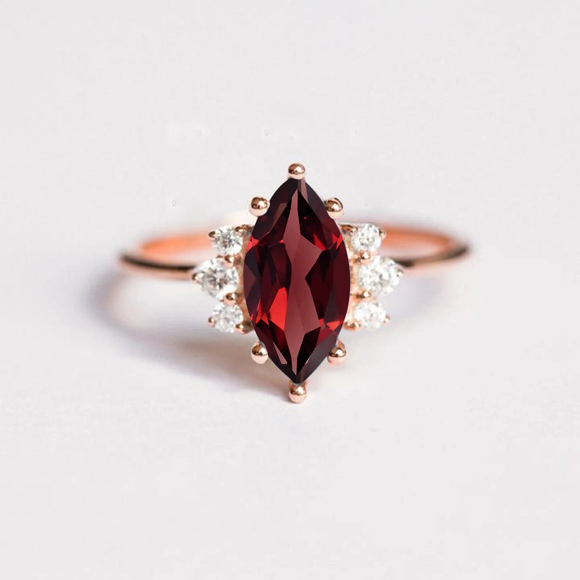 Hot Selling Extreme Quality Marquise Cut Moissanite Solitaire Engagement Ring With Red Garnet Stone Gold Jewelry