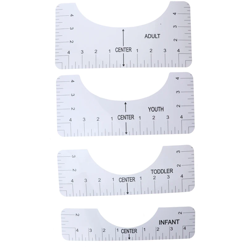 RAYBIN 4pcs DIY Portable PVC round Neck Sewing Alignment T shirt ruler with Guide Tool