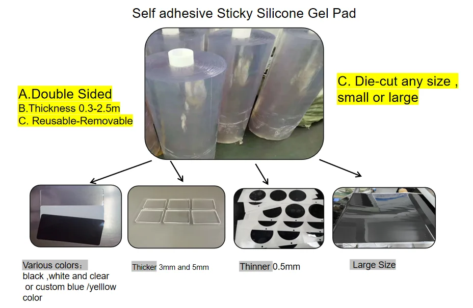 High Viscosity Large Silicon Adhesive Pads Pu Silicone Gripper Tape Reusable 1mm Thick Yellow Gel Tape In rolls 16inch wide