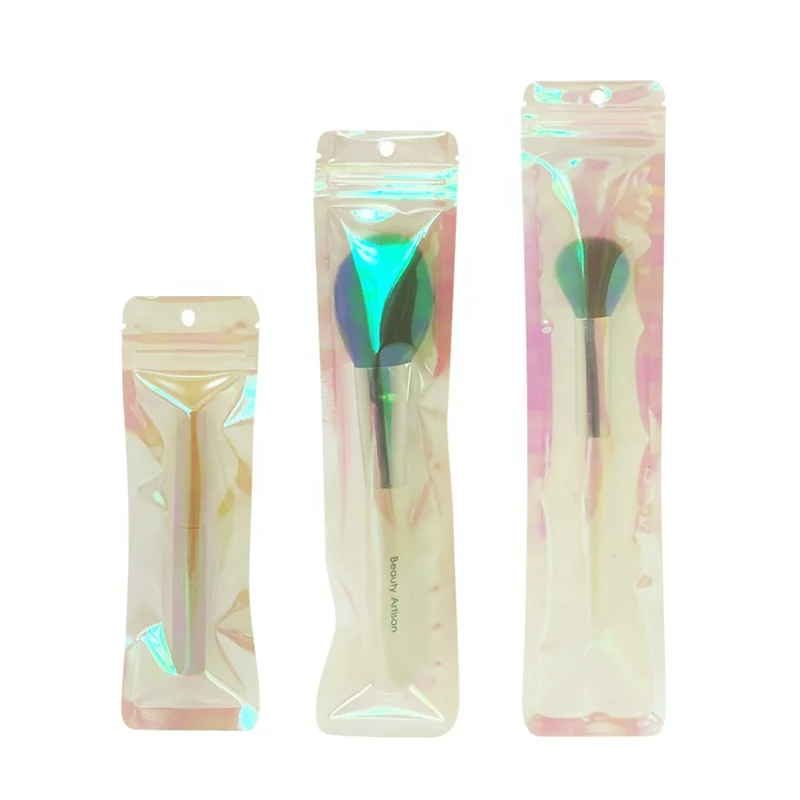 In Stock Makeup Brushes Plastic Packing Bags Resealable Zip Party Favor Accessories Foil Holographic