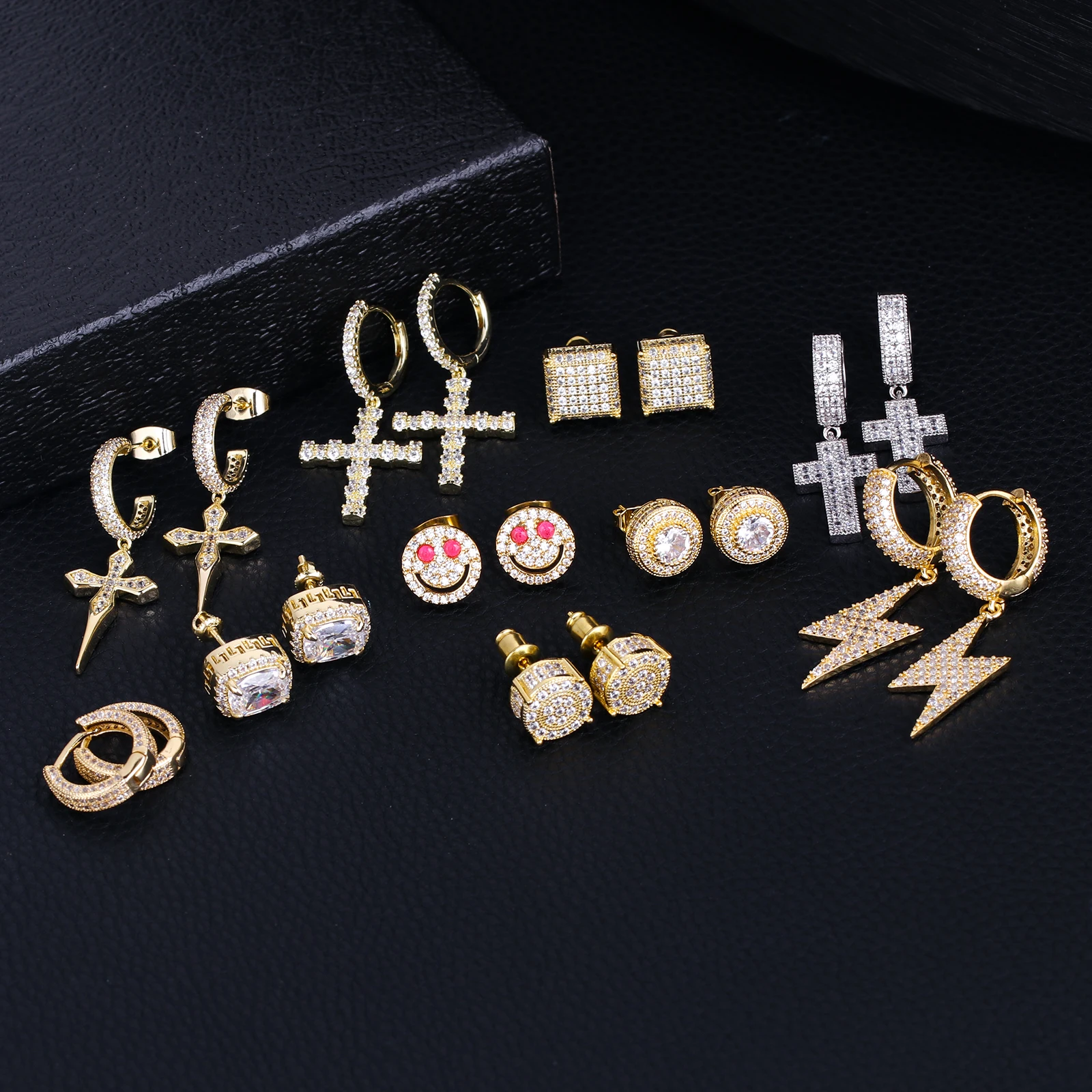 Оптовая продажа 5А CZ шикарные хрустальные серьги-гвоздики набор из нержавеющей стали позолоченные Висячие ювелирные изделия с бриллиантами серьги для женщин и мужчин