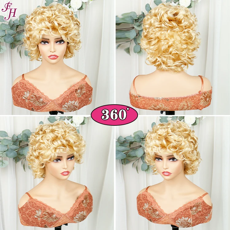 FH wholesale blonde 613 machine made weft wig unprocessed machine short made human hair wigs with bang