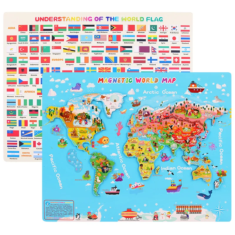 2024 Best Selling Wood 3D Megnet World Map Puzzle Early Educational Geography Cognition Toys For Children Kids Gifts Boys Girls