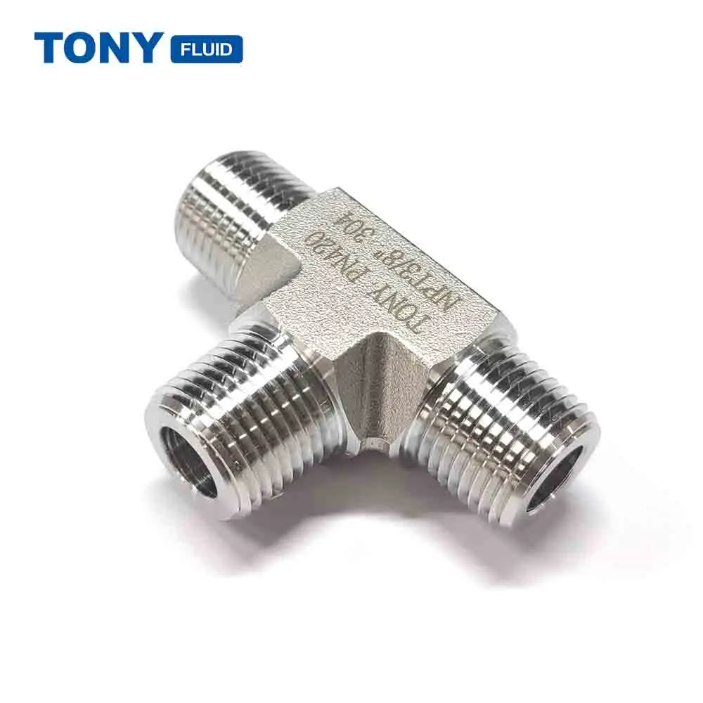 TONY 6000Psi Stainless Steel Male Thread Tee Pipe Fitting 3 Way NPT BSP G Thread Pipe Fitting