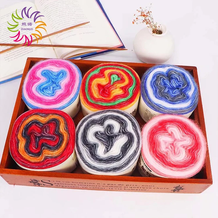 ZHAONUO soft melange 1ply nylon cotton blended gradient Angola mohair yarn for hand knitting