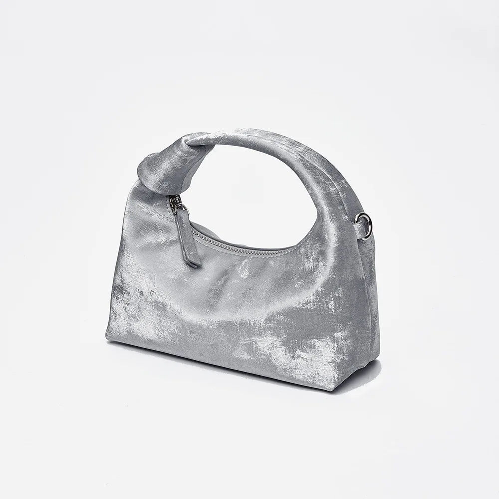 New fashion high quality Chinese satin cowhide ladies handbag Vintage style soft genuine leather women bag Cloud bag