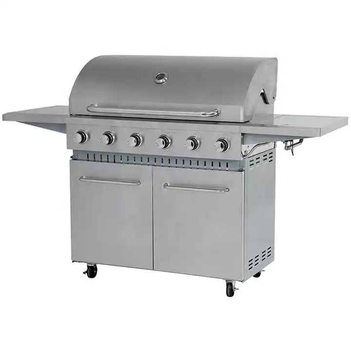 Modern Outdoor Smokeless Stainless Steel burners Barbeque Gas Grills with trolley