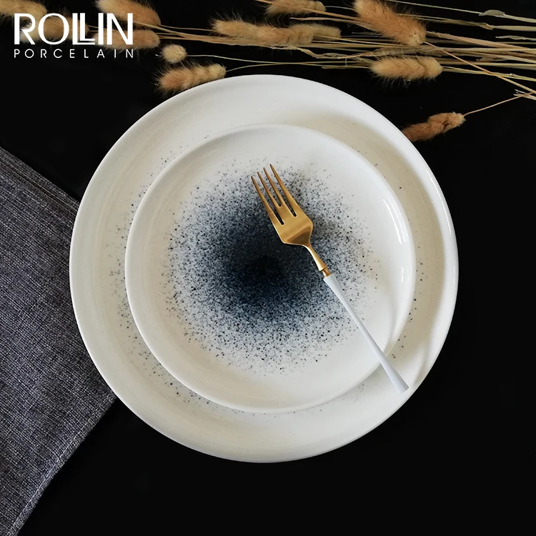 Coffee shop 8 inch white round decal printing modern plates