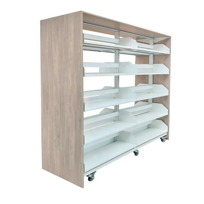Modern Iron Wooden Bookshelf High Quality Movable School Bookshelf