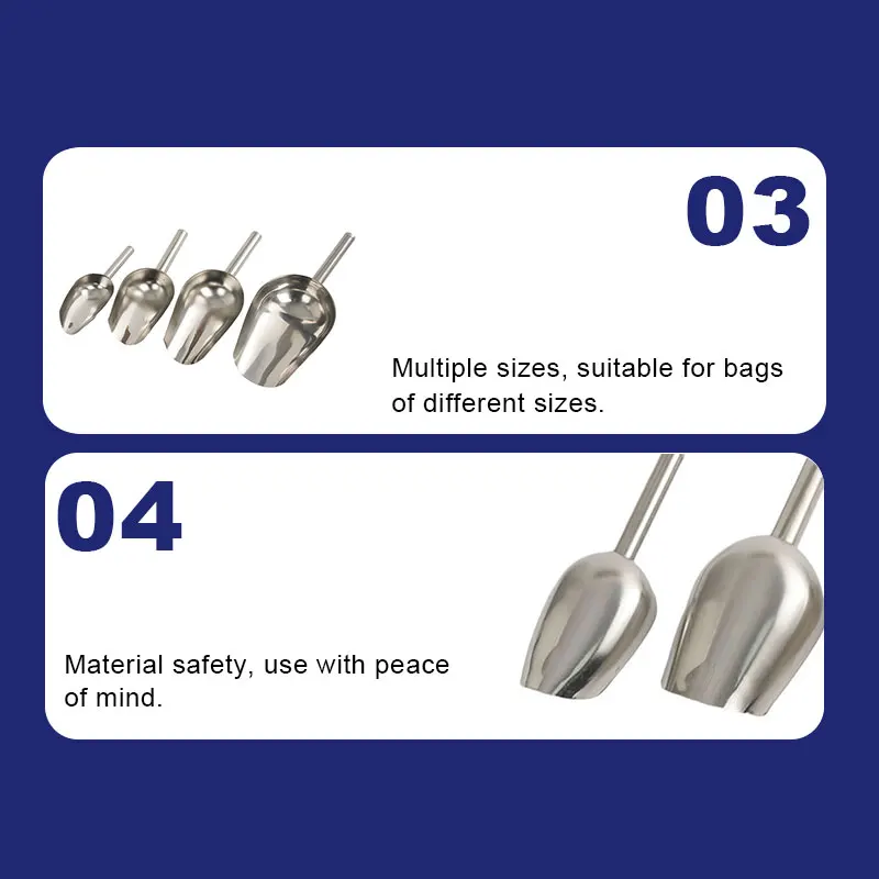 High Quality Stainless Steel Silver Ice Flour Shovel Bar Ice Flour Utility Scoop Metal Popcorn Food Ice Scoop