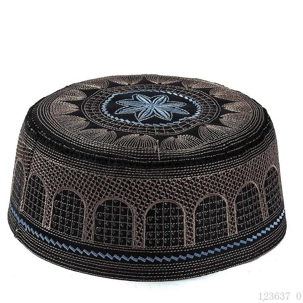 Breathable Embroidered Flat Top Hat Boys Muslim Malaysian Kopiah Prayer