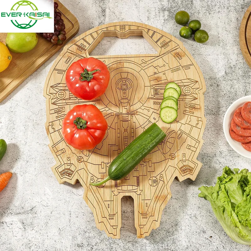Millennium Falcon Board Bamboo Carved Cutting Board Customized Gift for Dad Custom Engraved Bamboo Plate Handcrafted Board