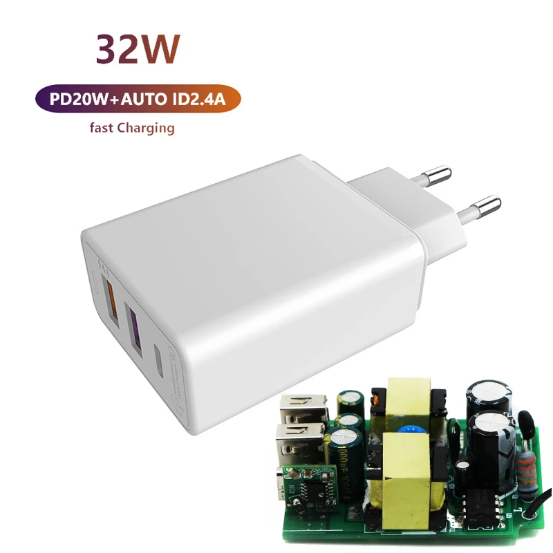 32W Fast Charger 20W PD Type C port 12W USB port  Mobile charger Wall adapter mutifunction Phone chargers