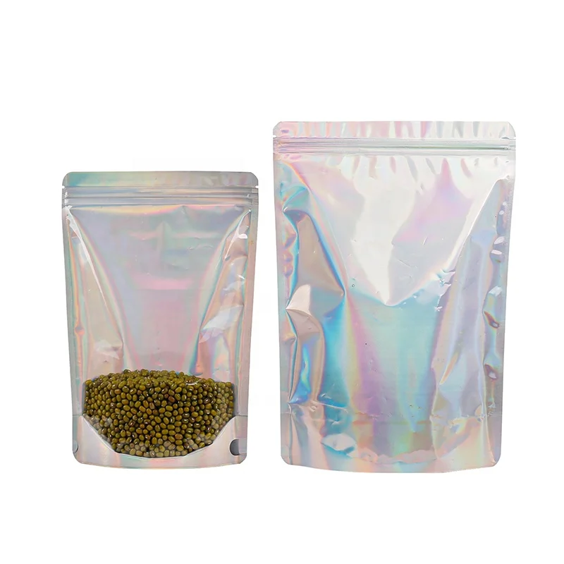 stand-up pouches holographic mylar pvc with zipper bag Bolsa stand up pouch laminada 500 gram zip lock packaging small bags