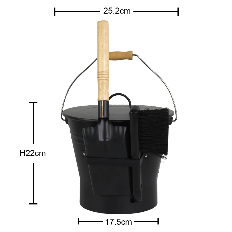 Galvanized Iron Coal Ash Bucket Accessories Black Cleaning Tools Ash Bucket With Shovel
