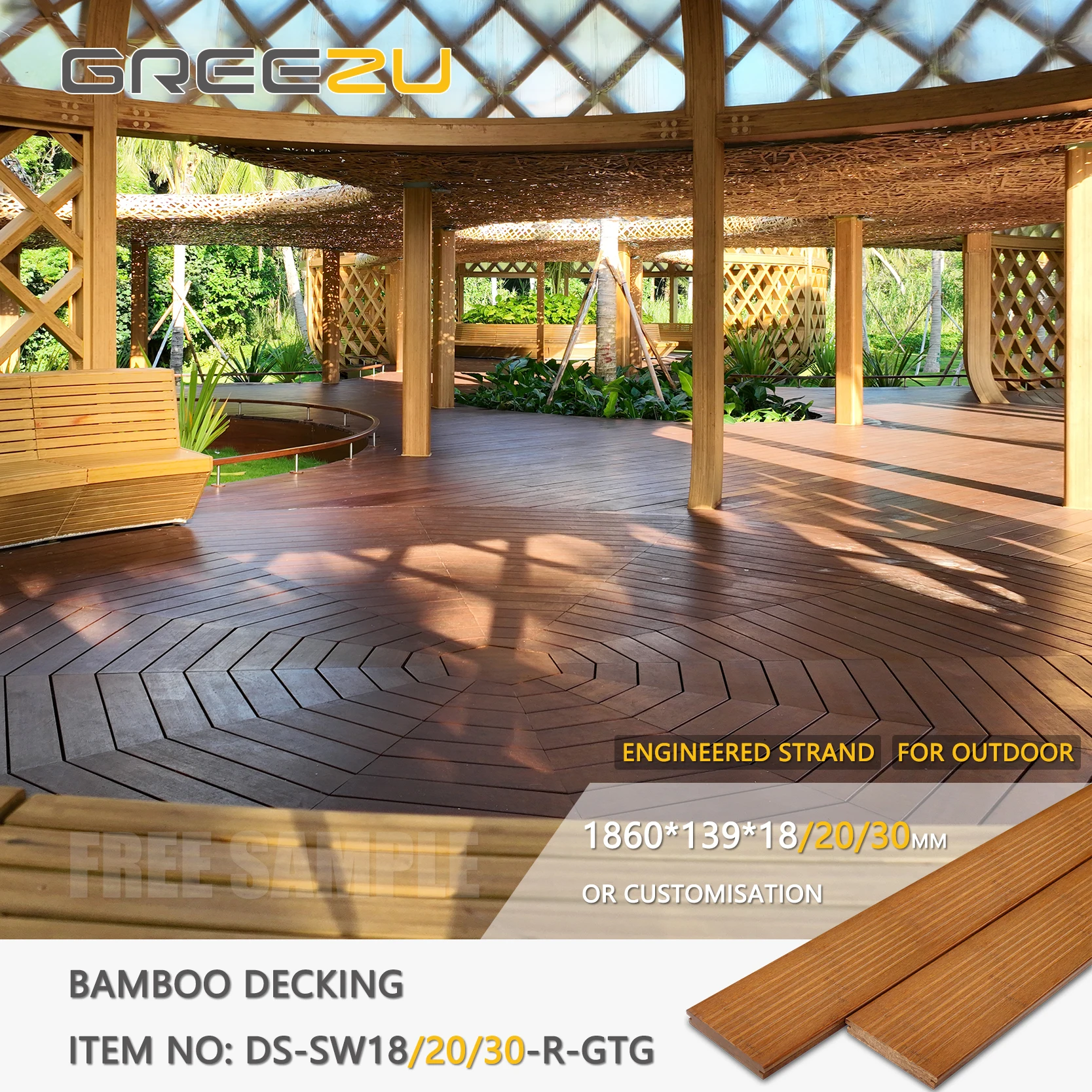 Outdoor-Friendly Garden Landscaping Charcoal-Treated Bamboo Decking Composite Outdoor Lambriu above Ground Pool Deck Flooring