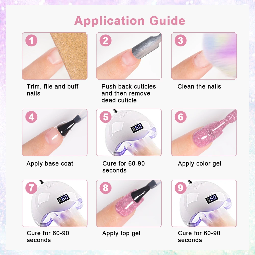 BOZLIN Free Sample 12 Colors Reflective Disco Gel OEM Manufacturer Diamond Glitter Disco Reflective Gel Nail Polish