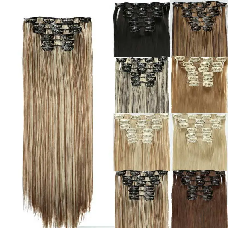 Wholesale Invisible 22 inch 6 pieces Hair Clip in Hair Extensions Straight Synthetic Hair