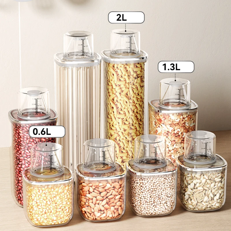 Airtight Plastic Large Capacity Dry Food Grain Organizer Cereal Dispenser Storage Container With Pouring Spout Measuring Cup