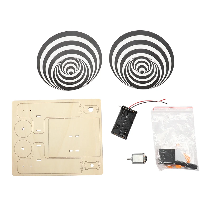 Wholesale student learning DIY Duchamp Turntable Electric wooden science  optical illusion physical science kits educational toy