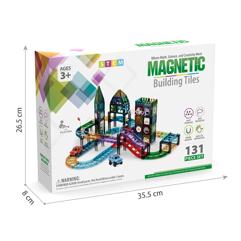 Hot Sales 131Pcs Colorful Magnetic Sheet Toys Kids Educational Car track Theme Magnetic Tiles Block For Children