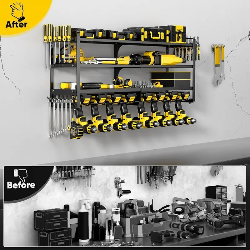Multi-functional wall-mounted drill garage tool rack, screwdriver and drill storage rack.