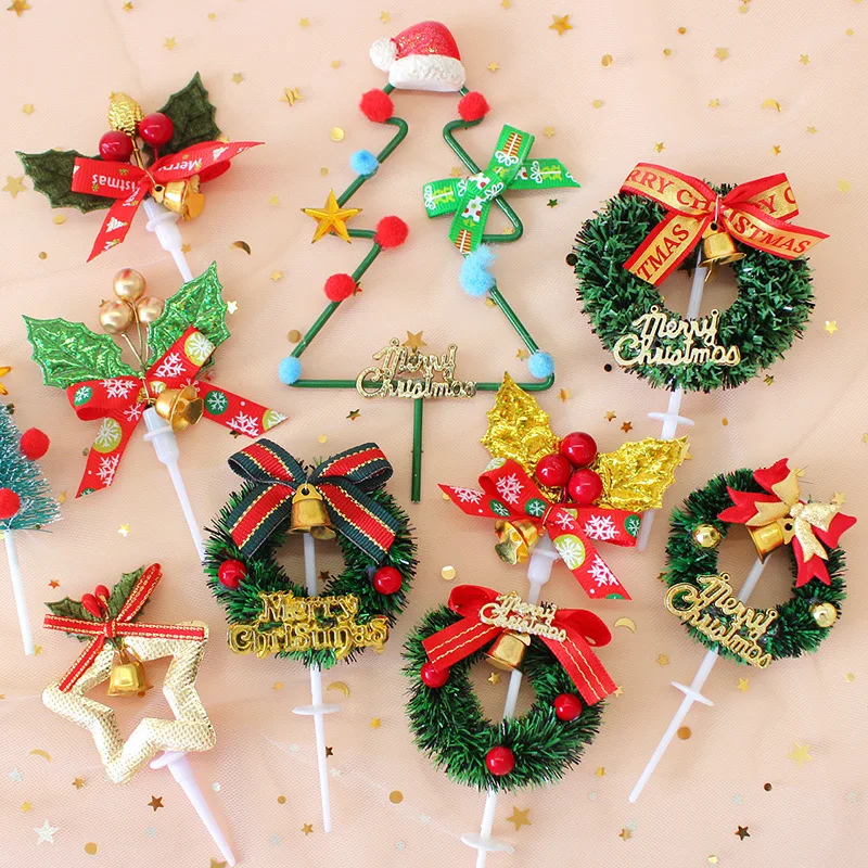 Christmas plug-in 10 gift package grass circle leaf plug-in Christmas cake dessert table grass circle cake