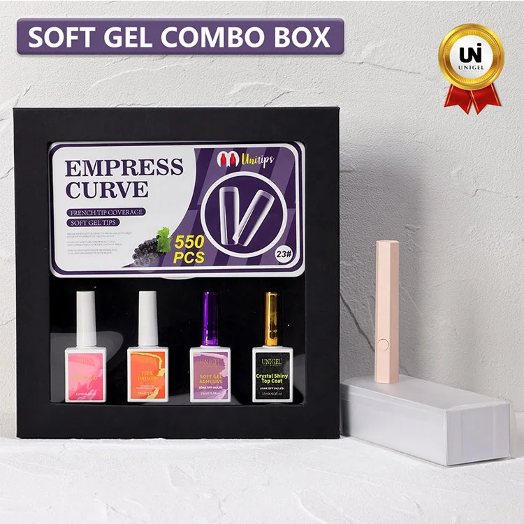Unigel Hot Sale Press On Nail Gel Glue Super Adhesive Tips Soft Gel Polish Set Combo Box