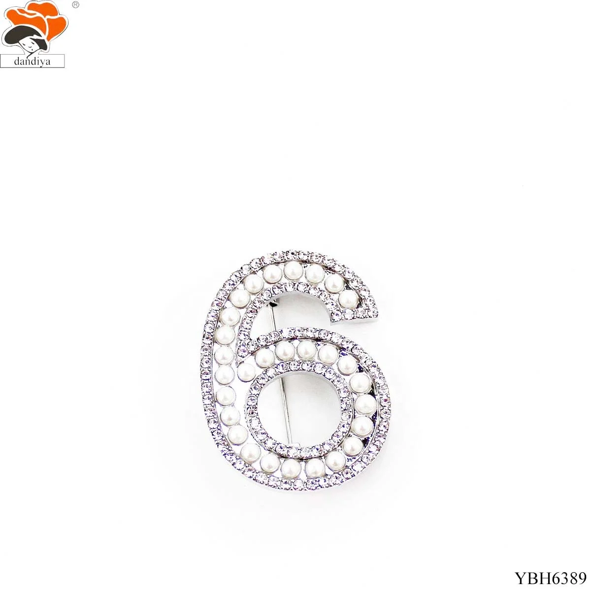 6 BROOCH Gold Silver Large Pearls Rhinestone number 01234 brooch pearls brooch Greek Sorority &Fraternity products Jewelry