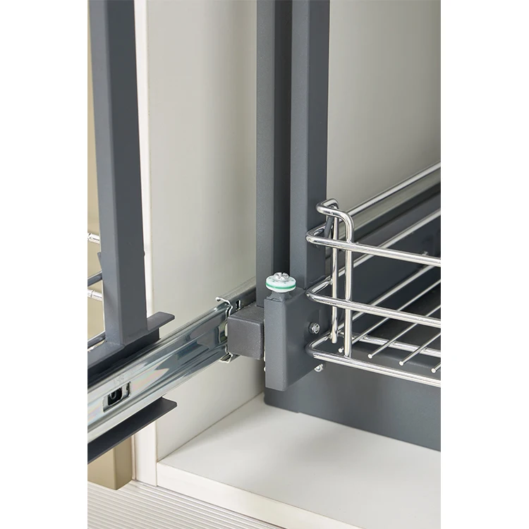 Gruwill Chrome Grey Steel Kitchen Magic Corner Unit Basket Aluminium Pull Out Soft Close Cabinet Organizers Magic Corner