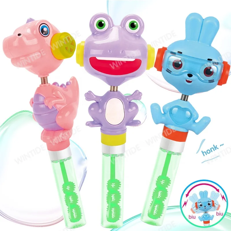 Hot sale summer animal dino /rabbit head stick toy kidsmania funny Wiggle Whistle cute frog bubble wand