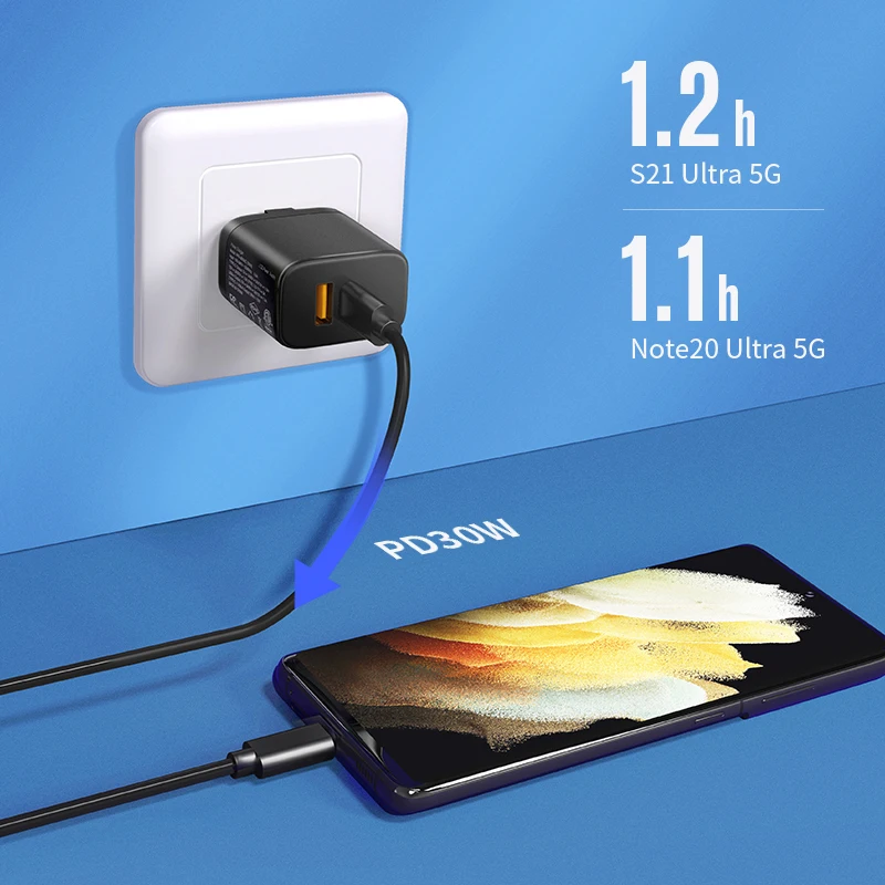 IPhone13 Charger 33W Max PD30W+QC3.0 Fast Charging A+C Wall Charger For Smart Phones