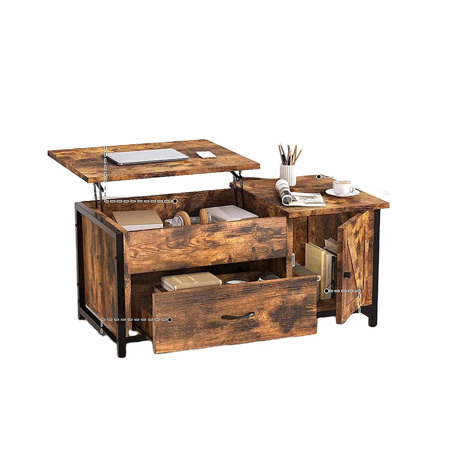 Modern Living Room Furniture Multi-function Lifting Coffee Table Retractable Lifting Wooden Carton Lift Top Coffee Table 3 Years